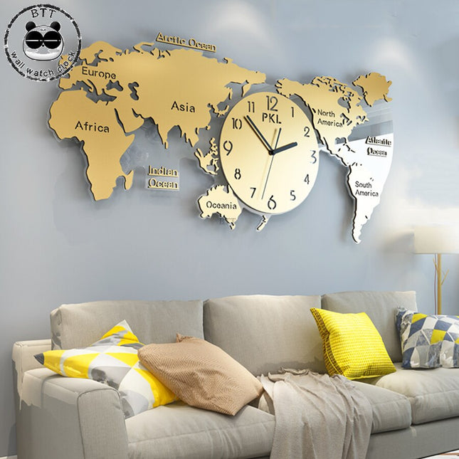 Stort vægur med verdenkort til køkken