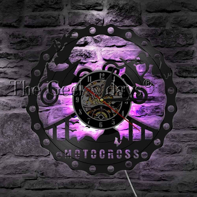 Motorcykel vægur af vinylplade design