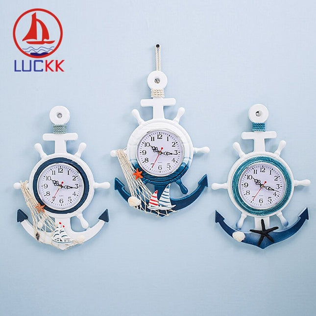 Maritimt vægur i træ anker design