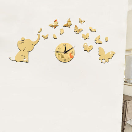 Vægur klistermærke med elefant sommerfugle