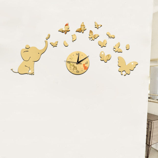 Vægur klistermærke med elefant sommerfugle