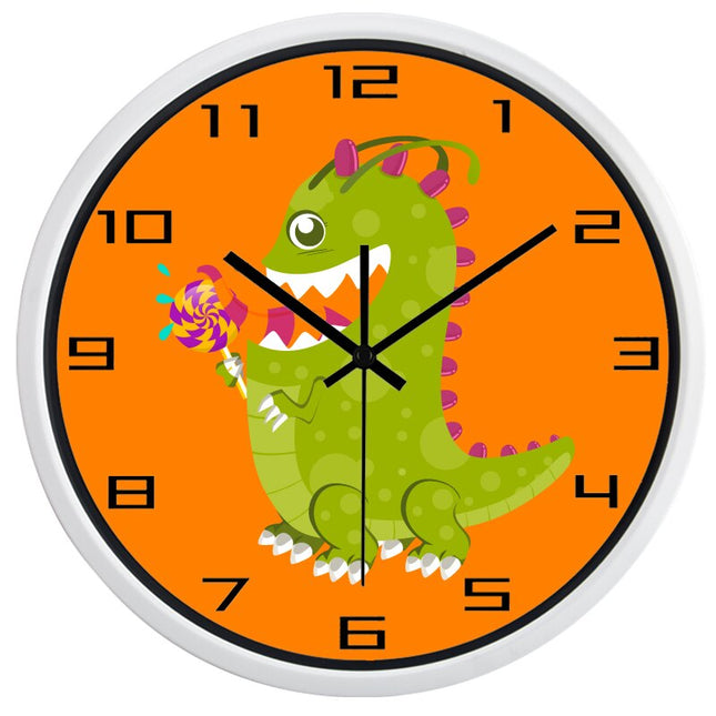 Orange børneur med grøn dinosaur