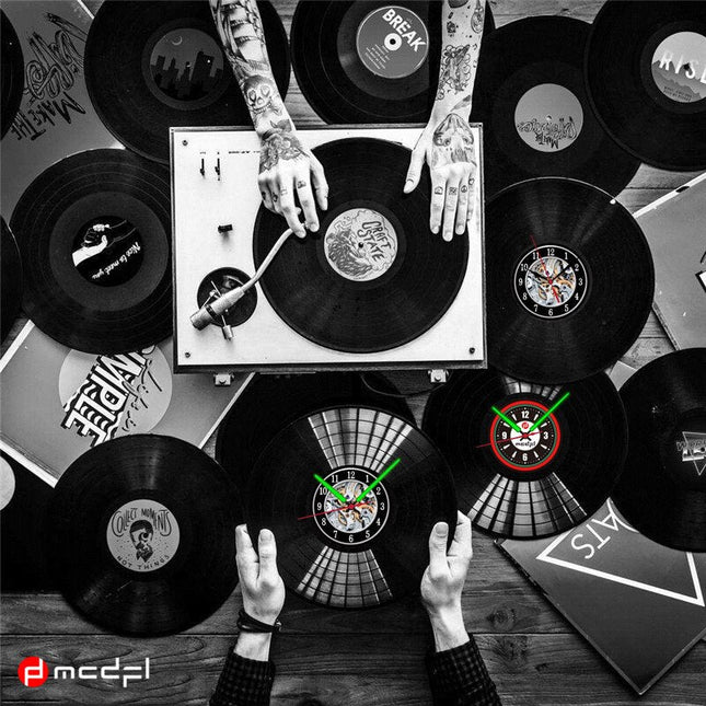 Motocross vinylplade vægur rød og grøn