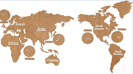 Vægur med verdenskort og 5 tidszoner