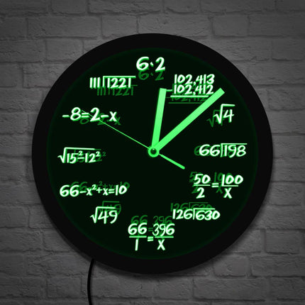 Vægur med matematiske formler og LED