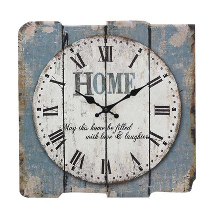 Rustikt vintage vægur med HOME tekst