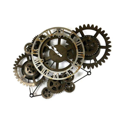 Stort steampunk vægur med tandhjul