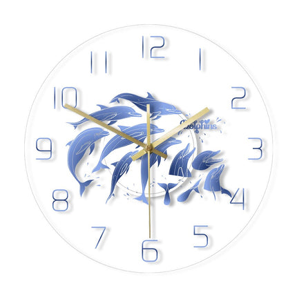 Moderne vægur med blå delfiner