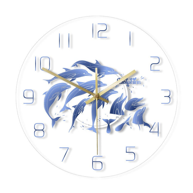 Moderne vægur med blå delfiner