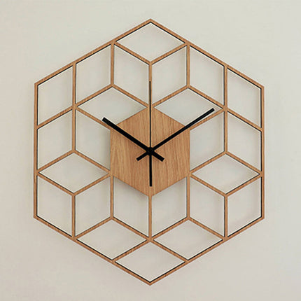Geometrisk vægur i træ med 3D-effekt