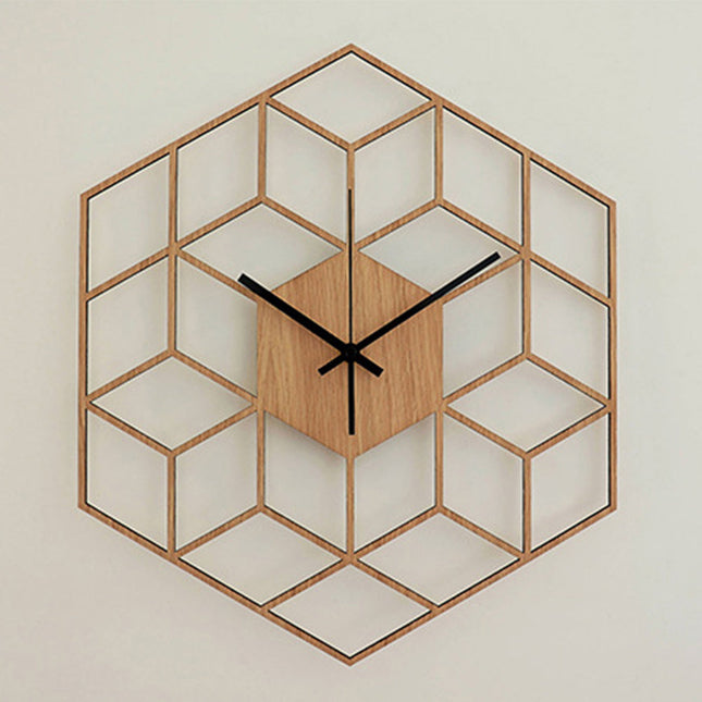 Geometrisk vægur i træ med 3D-effekt
