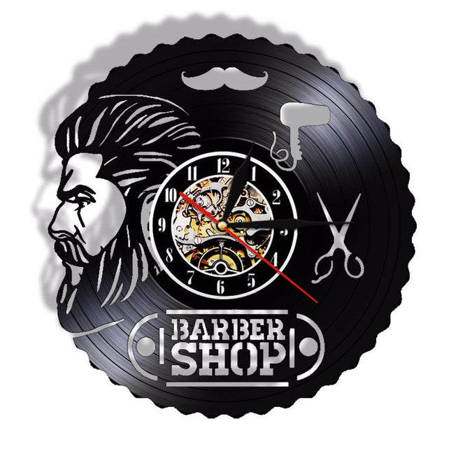 Vinylplade ur til barbershop frisør gave