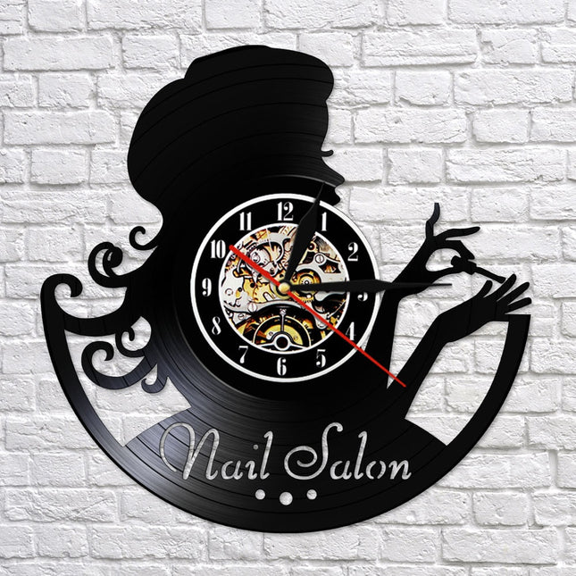 Vinylplade ur til neglesalon dekoration