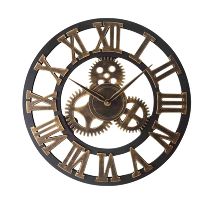 Industrielt bronze vægur med synligt urværk