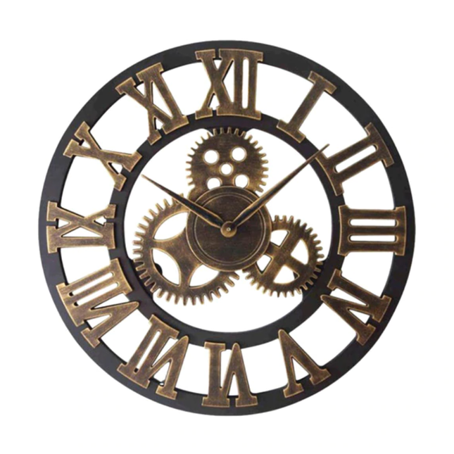 Industrielt bronze vægur med synligt urværk