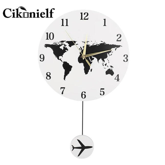 Verdenskort vægur med fly pendul