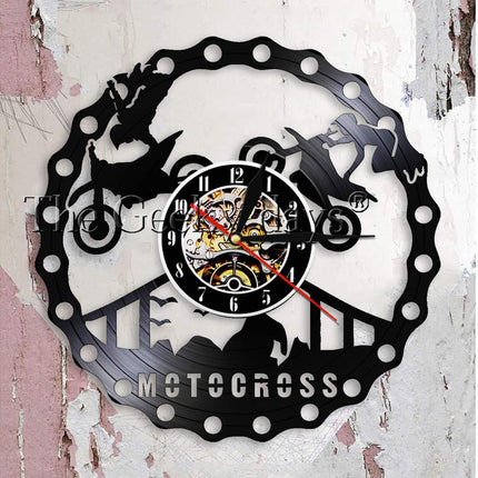 Motorcykel vægur af vinylplade design