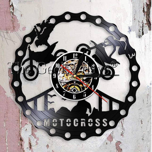Motorcykel vægur af vinylplade design