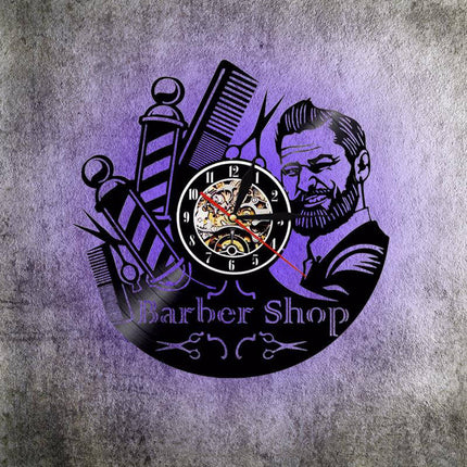 Vinylplade ur til barbershop frisør gave