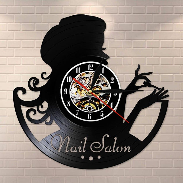 Vinylplade ur til neglesalon dekoration