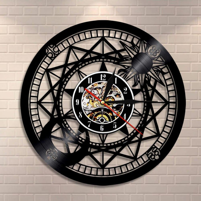 Astrologisk vægur af sort vinylplade