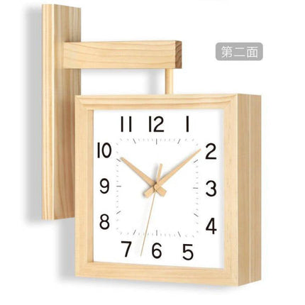 Firkantet dobbeltsidet vægur i træ