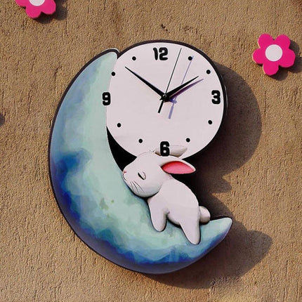 Vægur til børneværelse med kanin måne