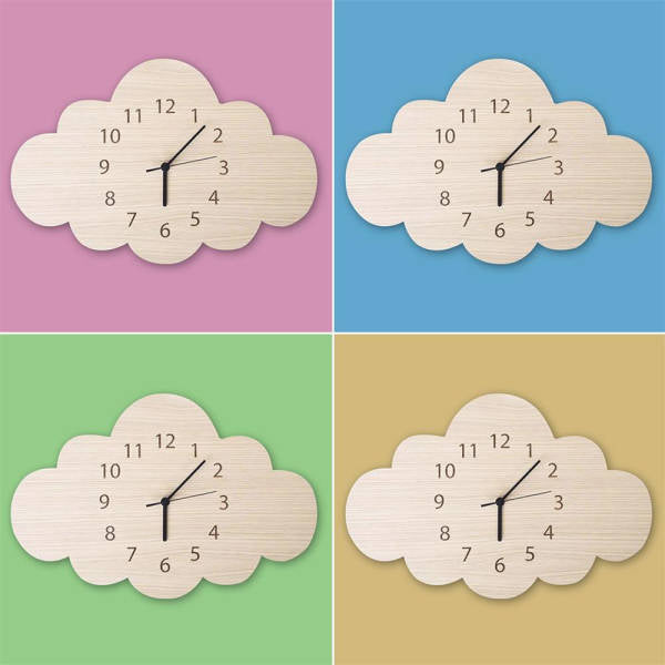 Skyformet vægur i træ til børneværelset