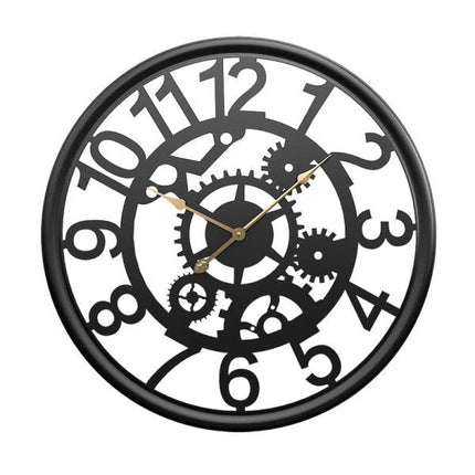 Industrielt vægur med synlige tandhjul