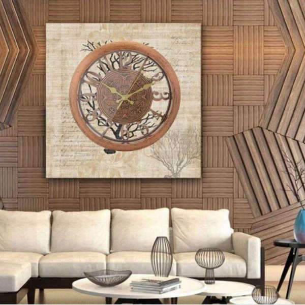 Vintage vægur med trælook og tal