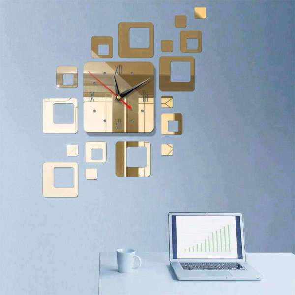 Firkantet design vægur med spejleffekt