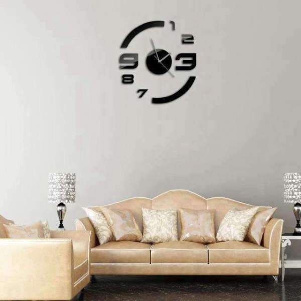 Stort moderne 3D vægur sort