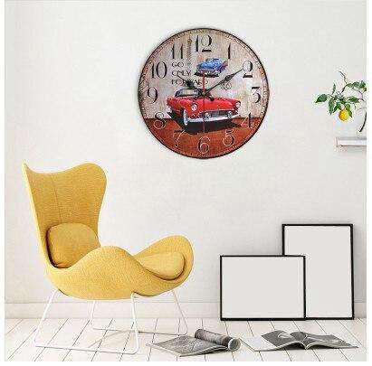 Stort retro vægur med biler