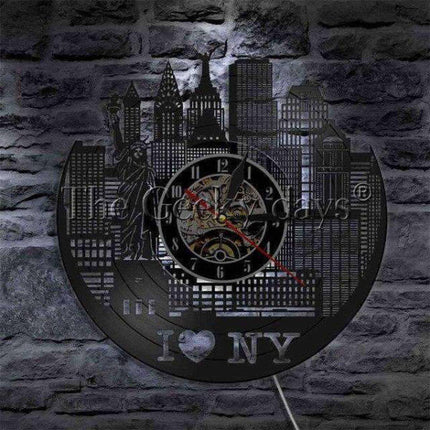 I Love NY skyline vinyl vægur