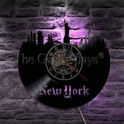 Vinylplade vægur med New York skyline