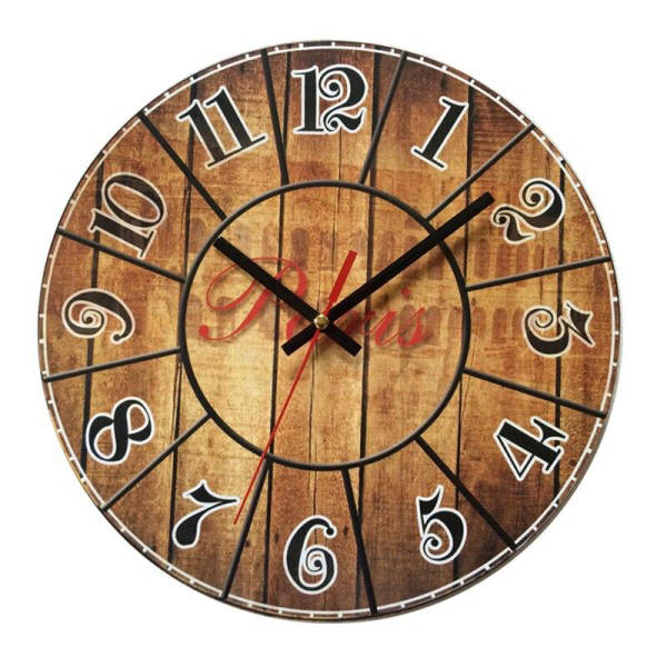 Antikt vægur i træ med Paris-tema