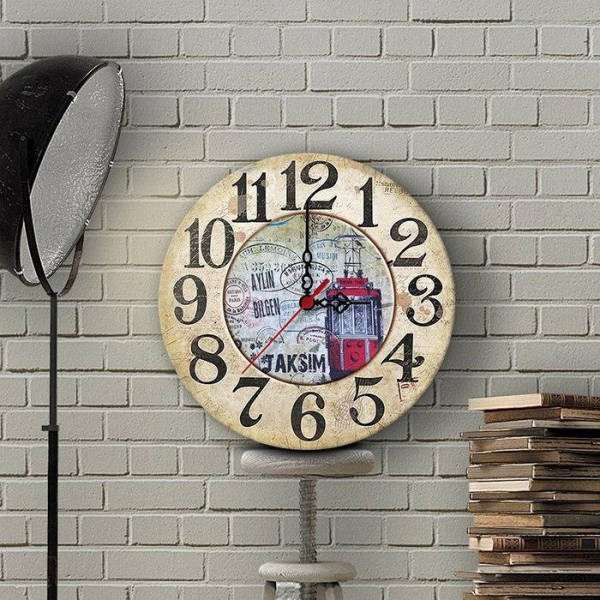 Vintage vægur i træ 30 cm