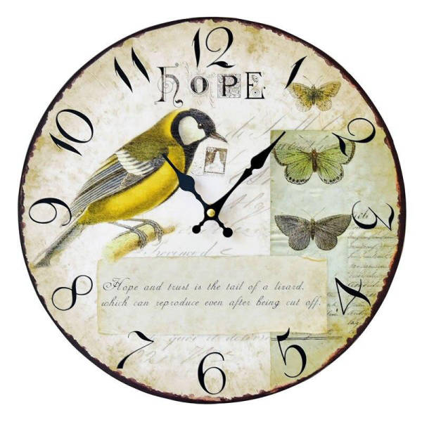 Romantisk vintage vægur med fuglemotiv