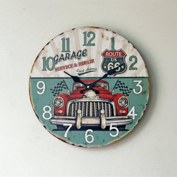 Vintage vægur med amerikansk bilmotiv