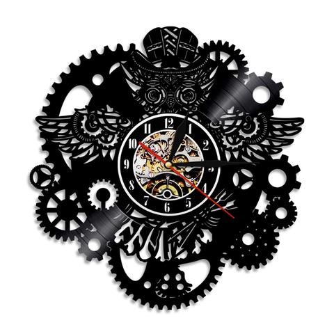 Steampunk ugle vægur med LED-lys